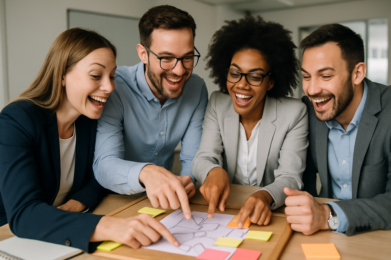Ett entusiastiskt sales team som samarbetar fr att lsa en komplicerad uppgift p en workshop Ett entusiastiskt sales team som samarbetar fr att lsa en komplicerad uppgift p en workshop